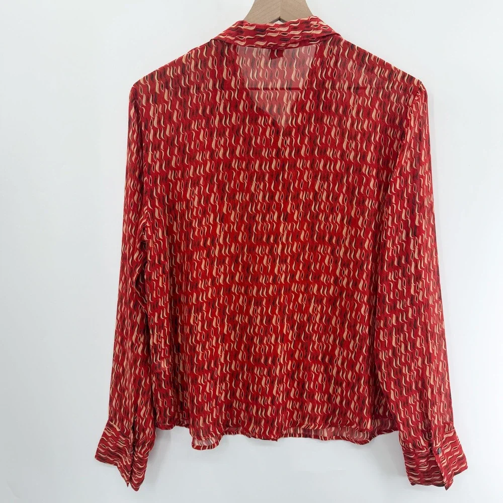 Vintage Y2K The Limited 100% Silk‎ Sheer Button Down Top in Red Flame Size L